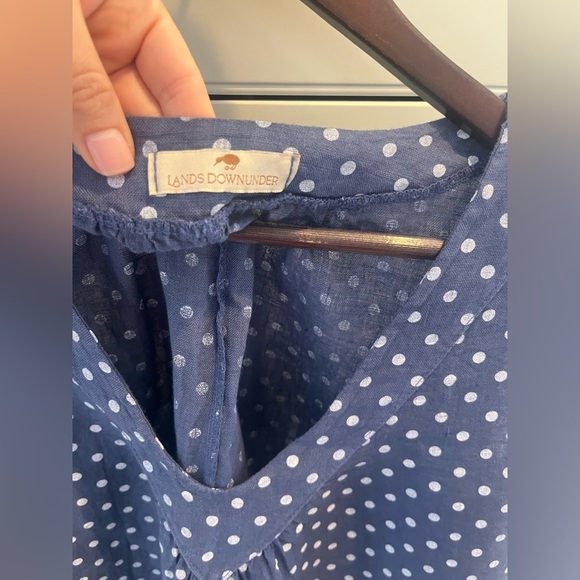 Lands Downunder Womens Blue Polka Dot Tank Top Sz. S/M 100% Linen Flowy V-Neck - Picture 4 of 8
